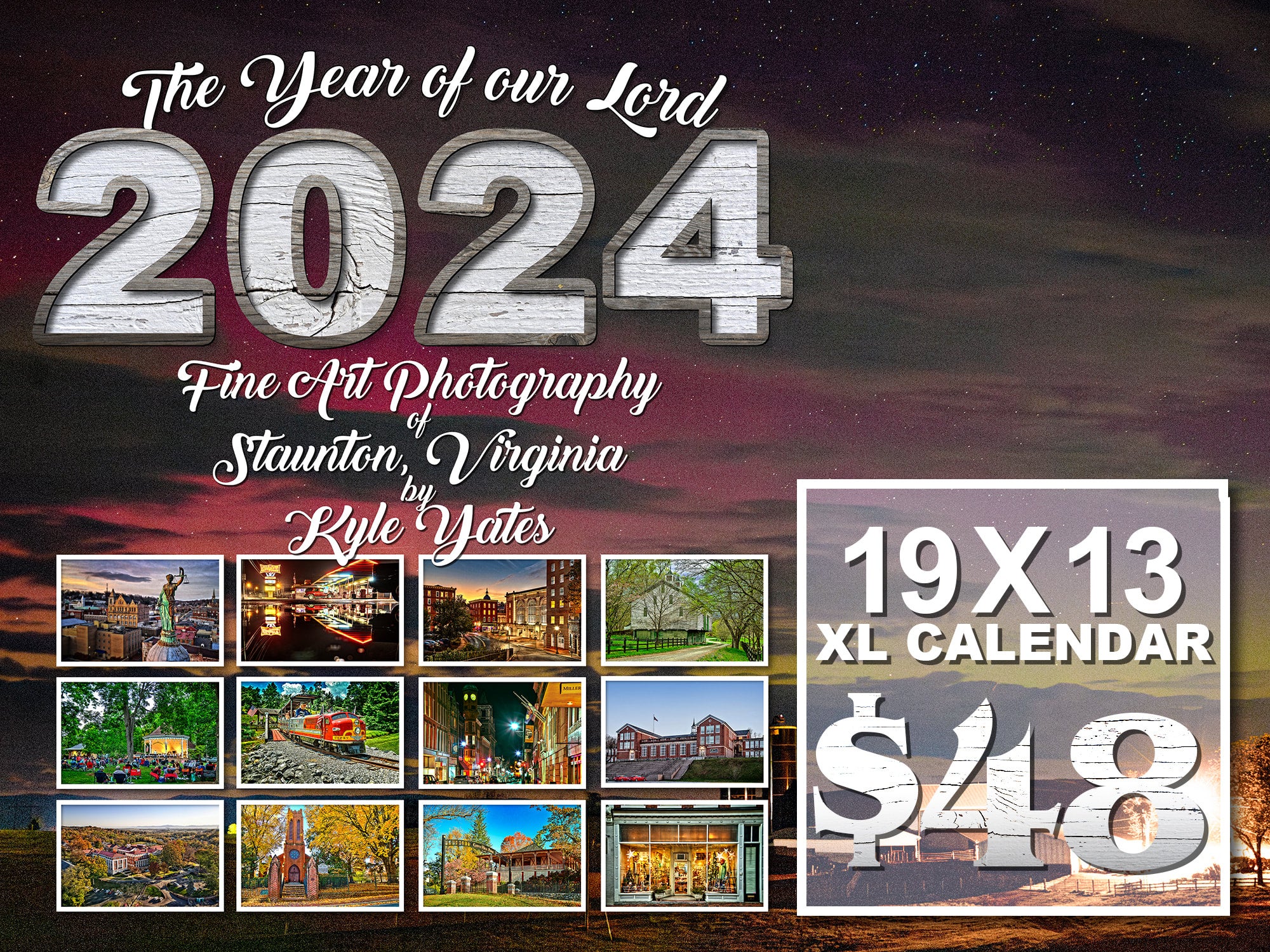 2024 Staunton, VA XXL Calendar (19x13) Kyle Yates Photography